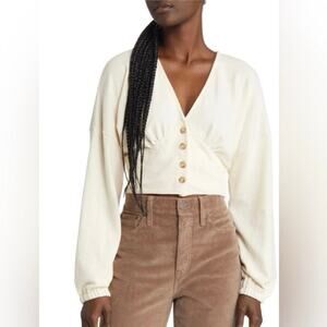 Madewell Deep-V Button-Front Crop Top Women’s Antique Cream - Size S